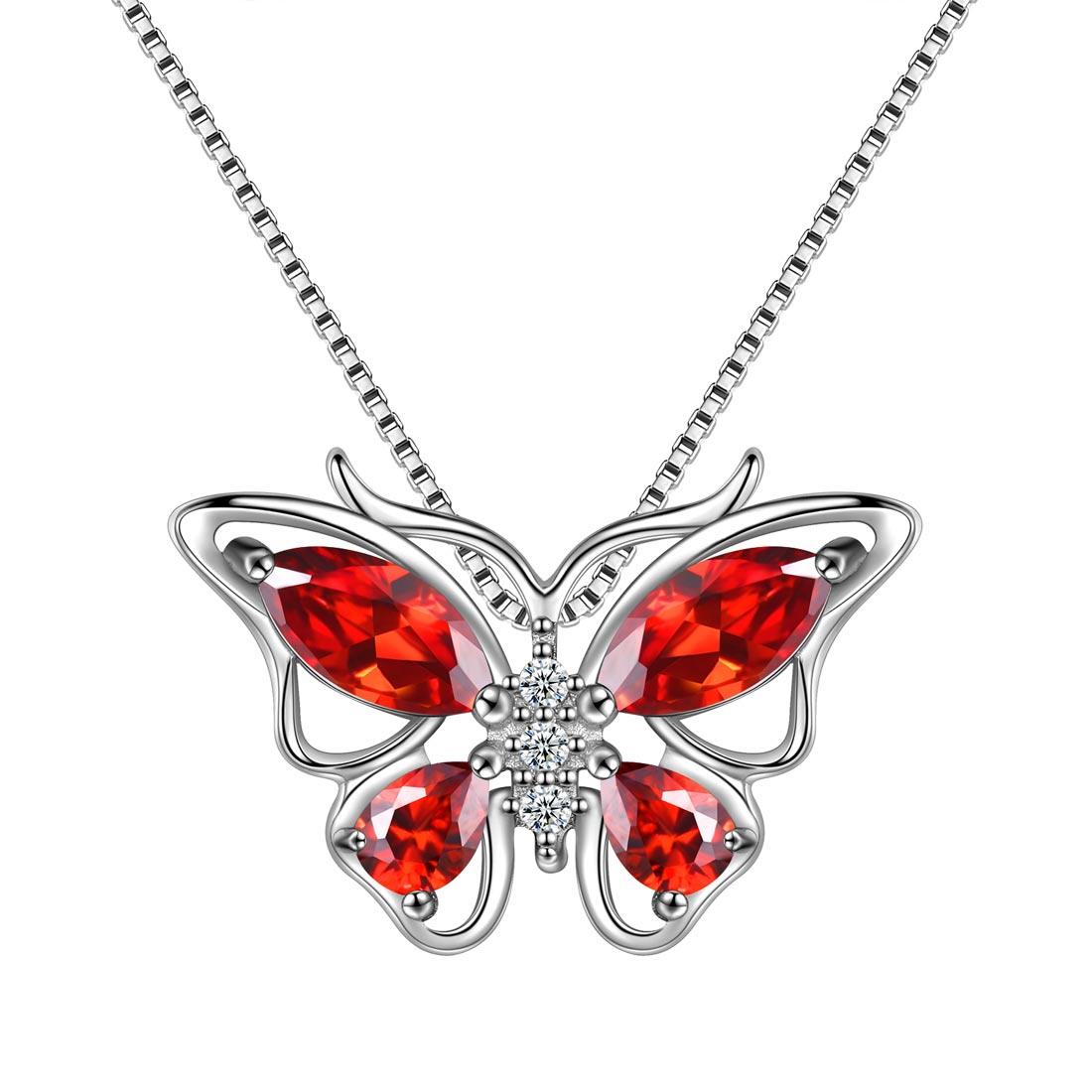 Butterfly Pendant Necklace Birthstone January Garnet - Necklaces - Aurora Tears Butterfly Pendant Necklace Birthstone January Garnet - Necklaces - Aurora Tears