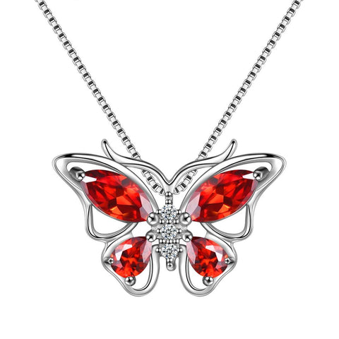 Butterfly Pendant Necklace Birthstone January Garnet - Necklaces - Aurora Tears Butterfly Pendant Necklace Birthstone January Garnet - Necklaces - Aurora Tears