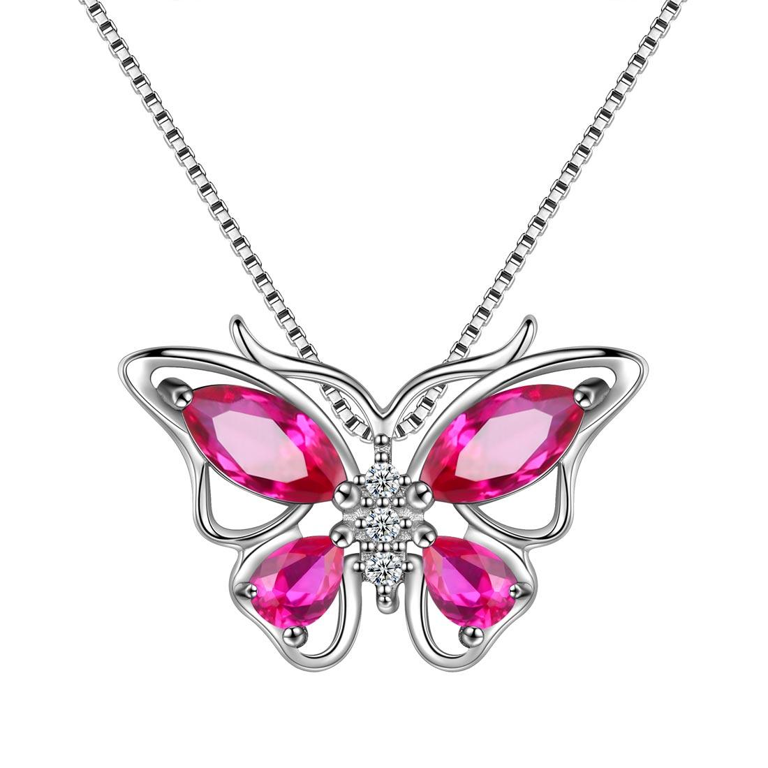 Butterfly Pendant Necklace Birthstone July Ruby - Necklaces - Aurora Tears Butterfly Pendant Necklace Birthstone July Ruby - Necklaces - Aurora Tears