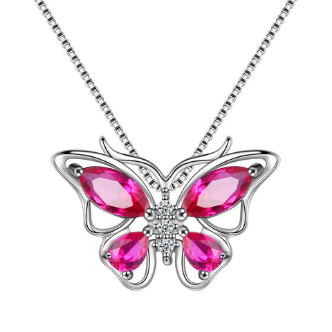 Butterfly Pendant Necklace Birthstone July Ruby - Necklaces - Aurora Tears Butterfly Pendant Necklace Birthstone July Ruby - Necklaces - Aurora Tears