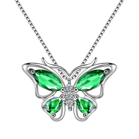 Butterfly Pendant Necklace Birthstone May Emerald - Necklaces - Aurora Tears Butterfly Pendant Necklace Birthstone May Emerald - Necklaces - Aurora Tears