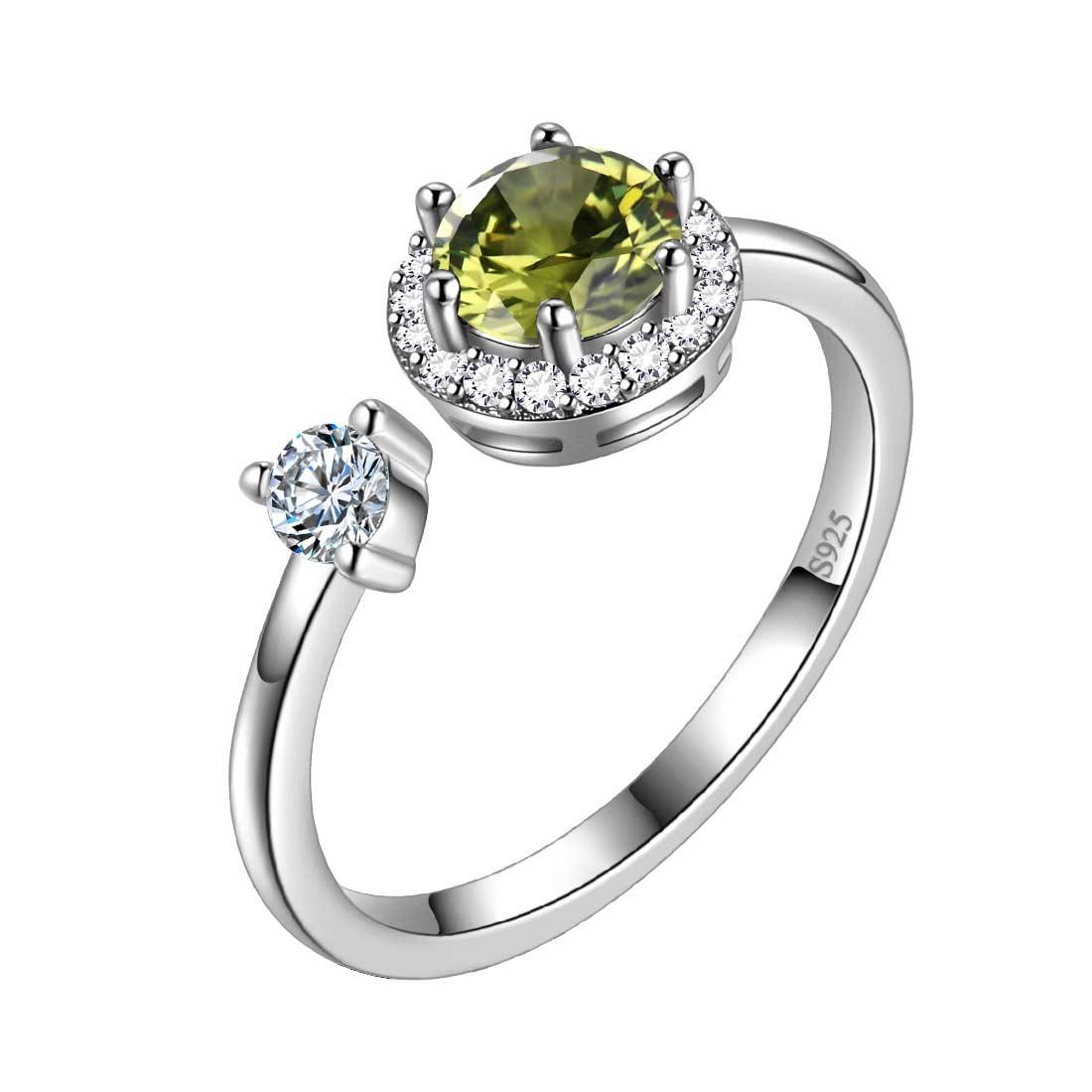 Round Birthstone August Peridot Ring Open Sterling Silver - Rings - Aurora Tears Round Birthstone August Peridot Ring Open Sterling Silver - Rings - Aurora Tears