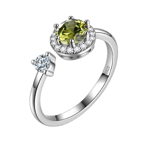 Round Birthstone August Peridot Ring Open Sterling Silver - Rings - Aurora Tears Round Birthstone August Peridot Ring Open Sterling Silver - Rings - Aurora Tears