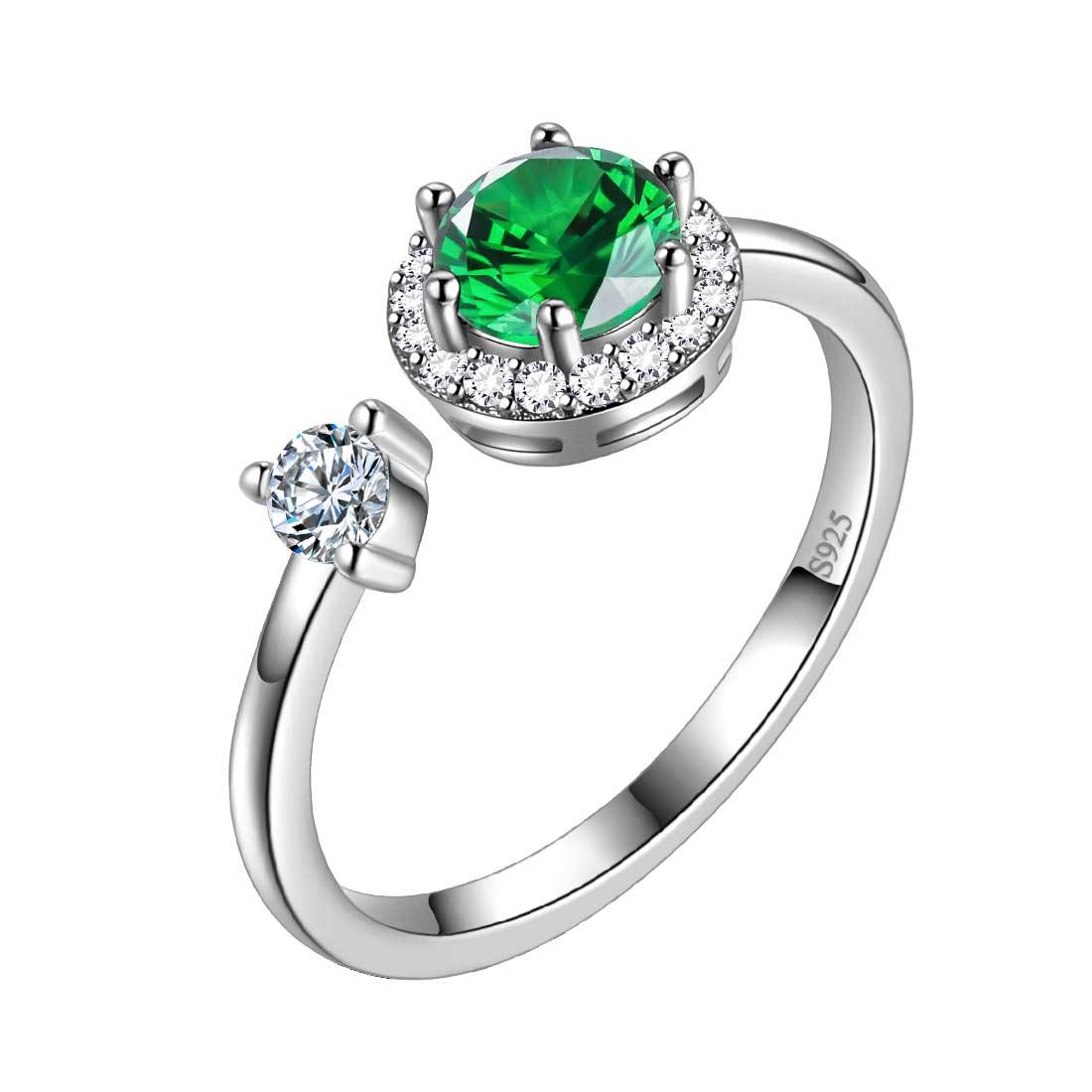 Round Birthstone May Emerald Ring Open Sterling Silver - Rings - Aurora Tears Round Birthstone May Emerald Ring Open Sterling Silver - Rings - Aurora Tears