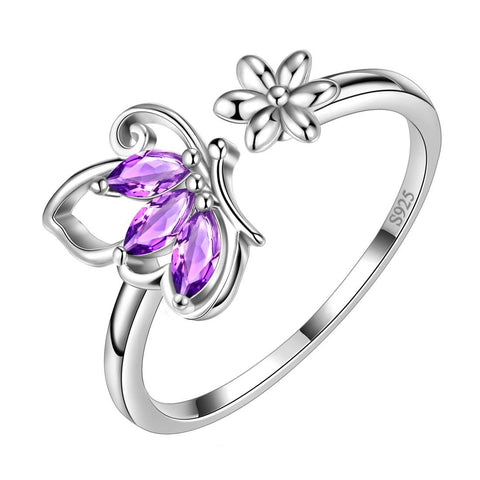 Butterfly Ring Open Birthstone February Amethyst - Rings - Aurora Tears Butterfly Ring Open Birthstone February Amethyst - Rings - Aurora Tears