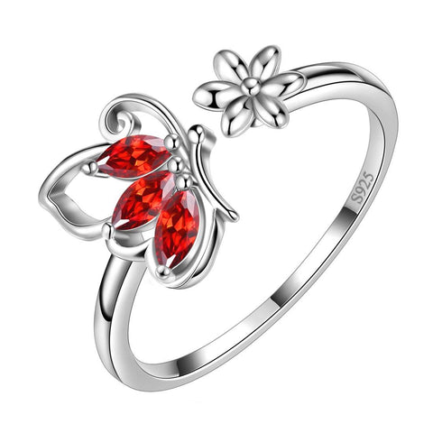 Butterfly Ring Open Birthstone January Garnet - Rings - Aurora Tears Butterfly Ring Open Birthstone January Garnet - Rings - Aurora Tears