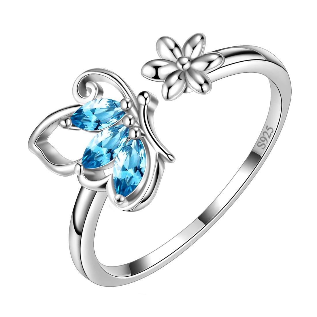 Butterfly Ring Open Birthstone March Aquamarine - Rings - Aurora Tears Butterfly Ring Open Birthstone March Aquamarine - Rings - Aurora Tears