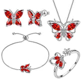 Butterfly Birthstone January Garnet Jewelry Set 5PCS - Jewelry Set - Aurora Tears