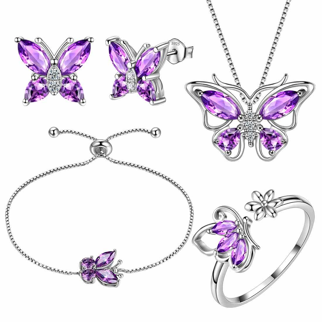 Butterfly Birthstone February Amethyst Jewelry Set 5PCS - Jewelry Set - Aurora Tears Butterfly Birthstone February Amethyst Jewelry Set 5PCS - Jewelry Set - Aurora Tears