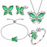Butterfly Birthstone May Emerald Jewelry Set 5PCS - Jewelry Set - Aurora Tears