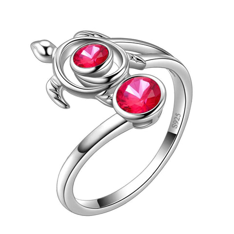 Turtle Birthstone July Ruby Ring Open Sterling Silver - Rings - Aurora Tears Turtle Birthstone July Ruby Ring Open Sterling Silver - Rings - Aurora Tears
