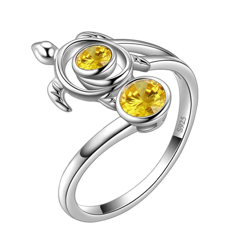 Turtle Birthstone November Citrine Ring Open Sterling Silver - Rings - Aurora Tears Turtle Birthstone November Citrine Ring Open Sterling Silver - Rings - Aurora Tears