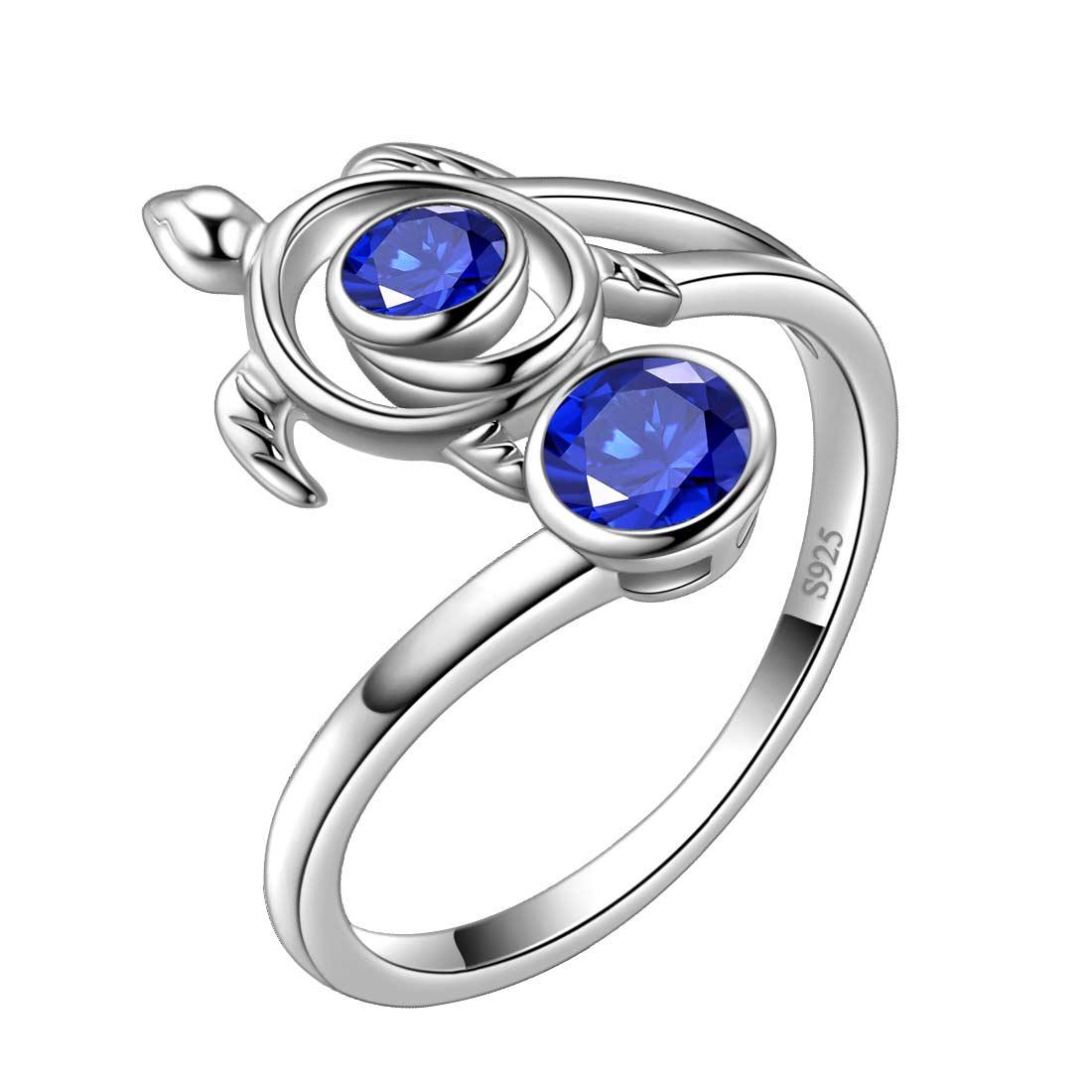 Turtle Birthstone September Sapphire Ring Open Sterling Silver - Rings - Aurora Tears Turtle Birthstone September Sapphire Ring Open Sterling Silver - Rings - Aurora Tears