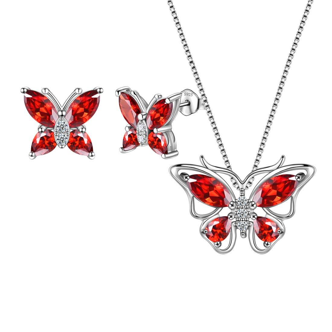 Butterfly Jewelry Set Birthstone January Garnet - Jewelry Set - Aurora Tears Butterfly Jewelry Set Birthstone January Garnet - Jewelry Set - Aurora Tears