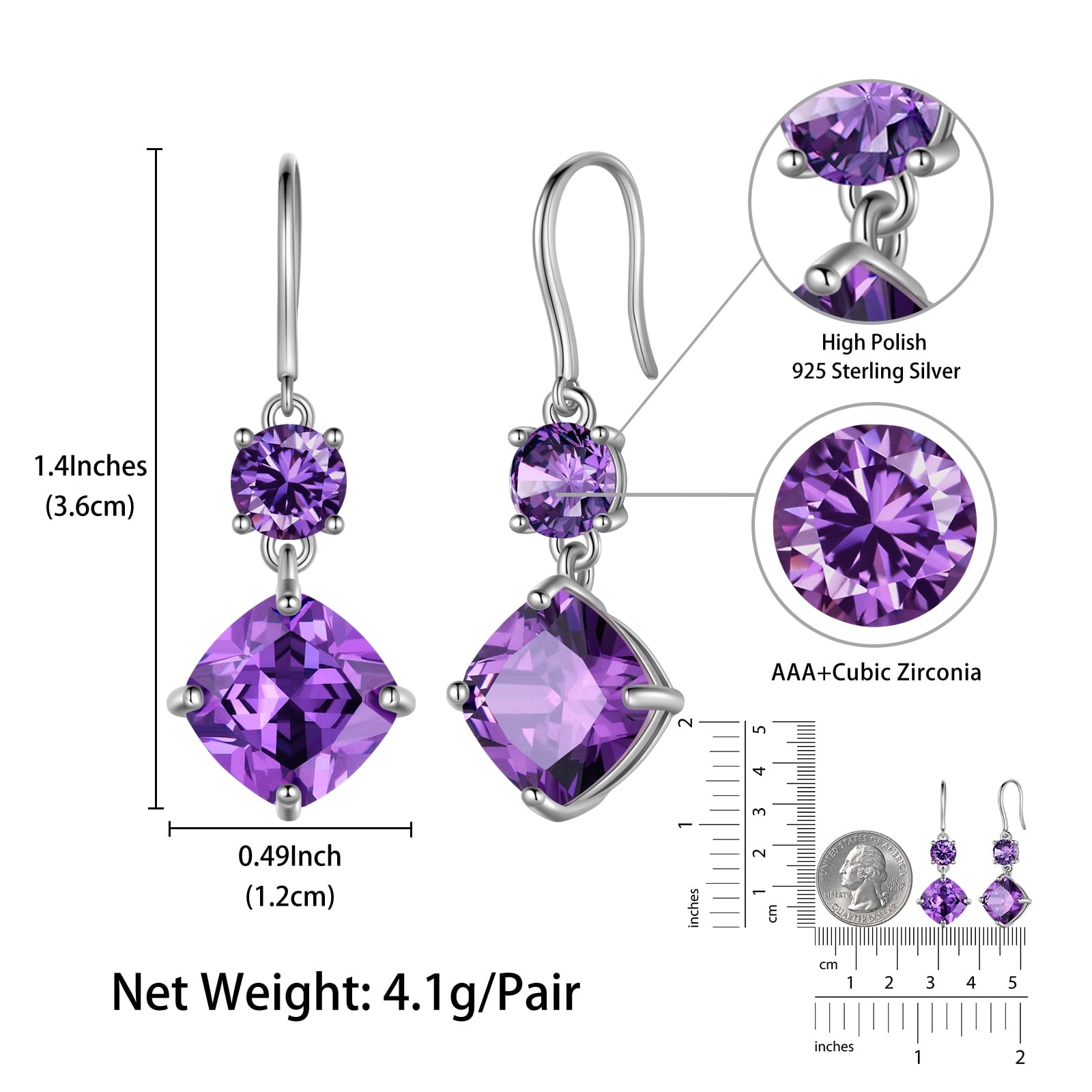 Women February Birthstone Earrings 925 Sterling Silver Hanging Drop Earrings Amethyst Purple Jewelry Christmas Valentine's Day Gift - Aurora Tears