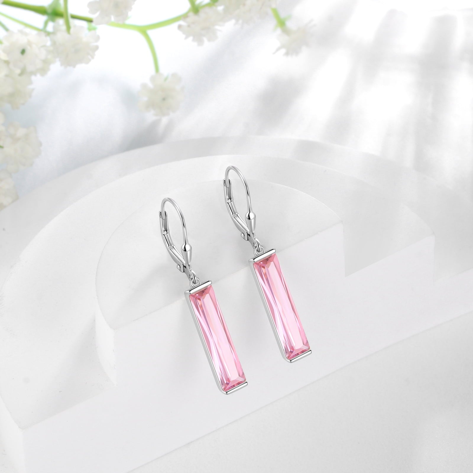 Women Dangle Earrings 925 Sterling Silver October Birthstone Leverback Hanging Tourmaline Pink Jewelry Mom Valentine's Day Gift - Aurora Tears