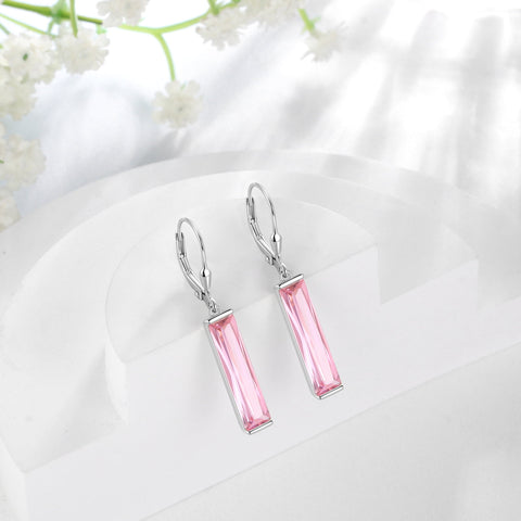 Women Dangle Earrings 925 Sterling Silver October Birthstone Leverback Hanging Tourmaline Pink Jewelry Mom Valentine's Day Gift - Aurora Tears