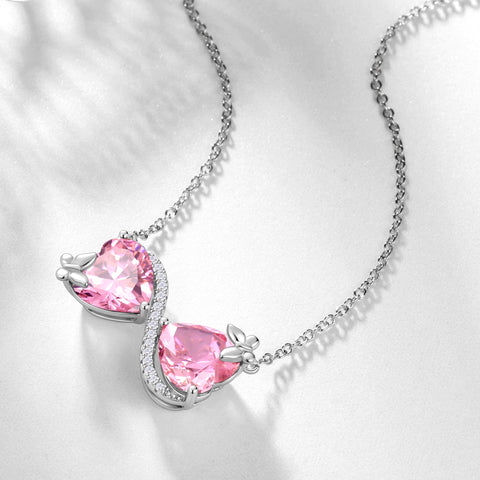 Women Infinity Heart Butterfly Necklace October Birthstone Tourmaline Pink Pendant Mother Wife Jewelry Christmas Birthday Valentines Gift - Aurora Tears