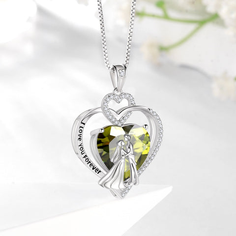 Couple Necklace for Women 925 Sterling Silver Heart August Birthstone Pendant Engraved Love You Wedding Engagement Jewelry Valentines Gift for Wife Girlfriend Her - Aurora Tears
