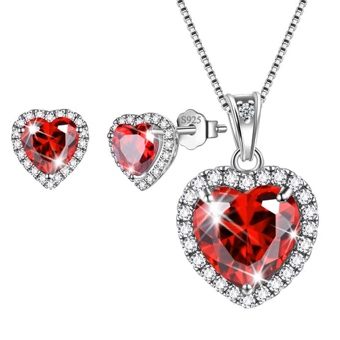 Ensembles de bijoux cœurs 3 pièces, collier avec pierre de naissance pour femmes, boucles d'oreilles, bijoux pour filles, cadeau d'anniversaire, argent Sterling 925