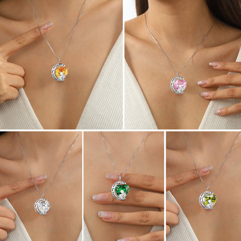 Moon Love Heart Mother Daughter Necklace 925 Sterling Silver Diamond April Birthstone Pendant Jewelry Women Christmas Birthday Mother's Day Gift - Aurora Tears