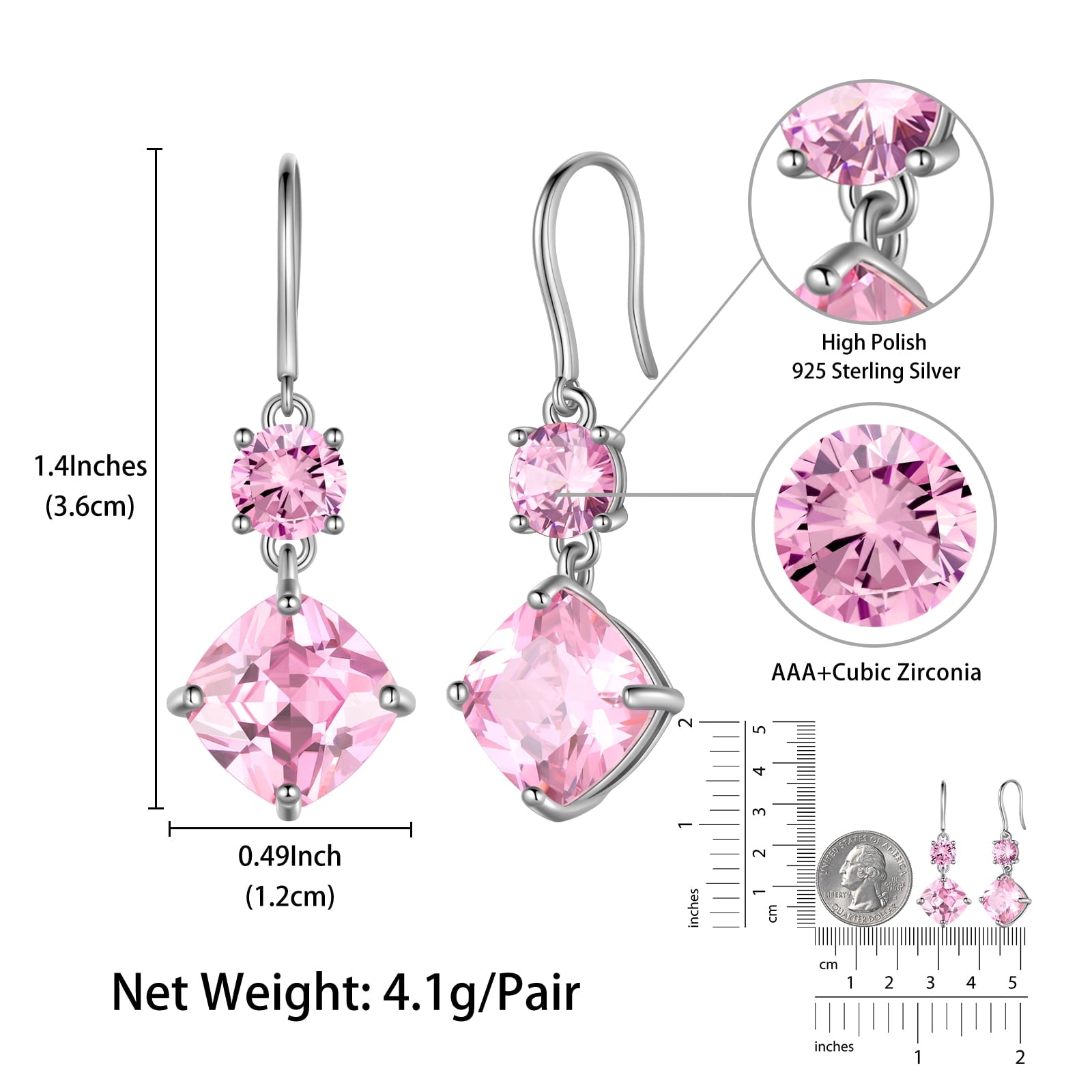 Women Dangle Earrings Pink Tourmaline October Birthstone Earring 925 Sterling Silver Hook Jewelry Birthday Christmas Valentine's Day Gift - Aurora Tears