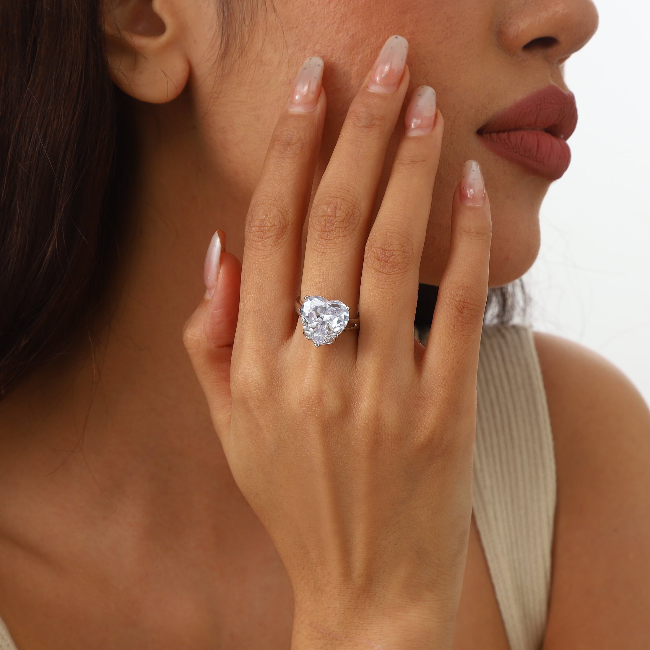 9Ct Women Heart Ring 925 Sterling Silver Butterfly April Birthstone Diamond Crystal Solitaire Ring Bridal Jewelry Birthday Gift - Aurora Tears