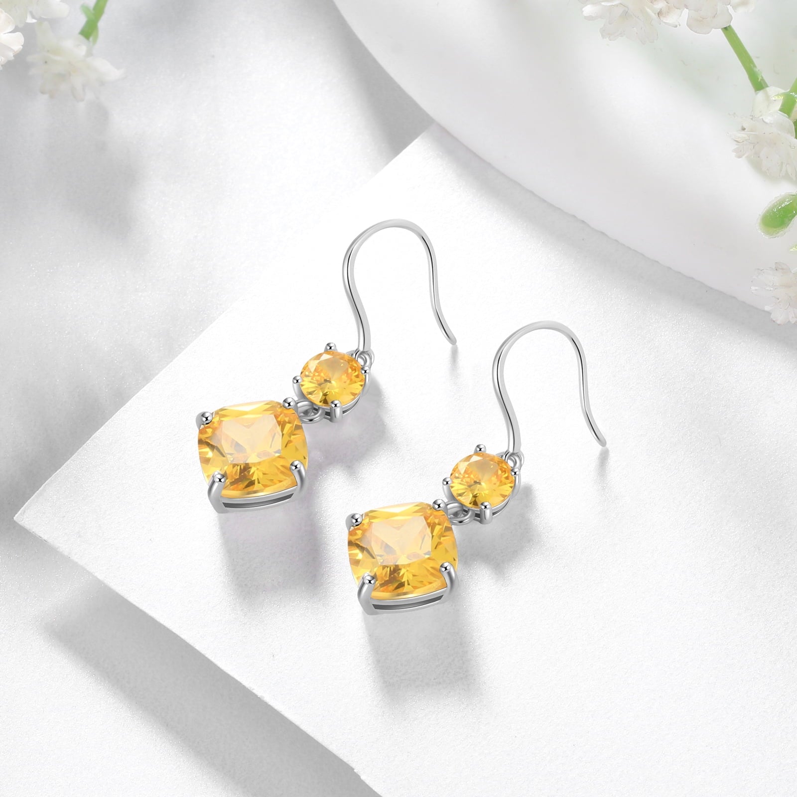 Long Drop Women Earring Citrine November Birthstone Earrings Sterling Silver Yellow Jewelry Mom Birthday Christmas Thanksgiving Gift - Aurora Tears