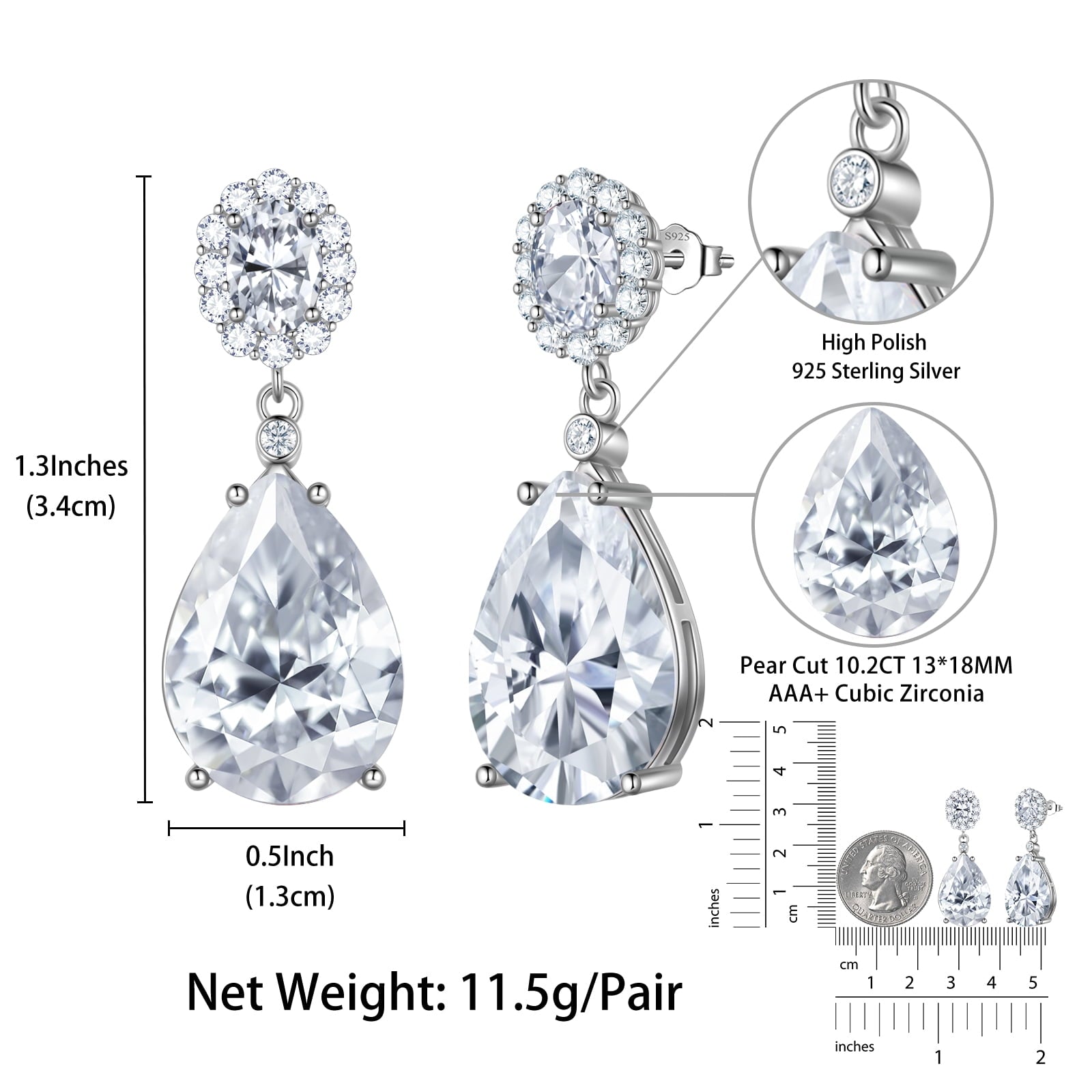 10Ct Women Dangling Teardrop Earrings 925 Sterling Silver April Birthstone Diamond Earring Wedding Bridal Jewelry Mother's Day Gift - Aurora Tears