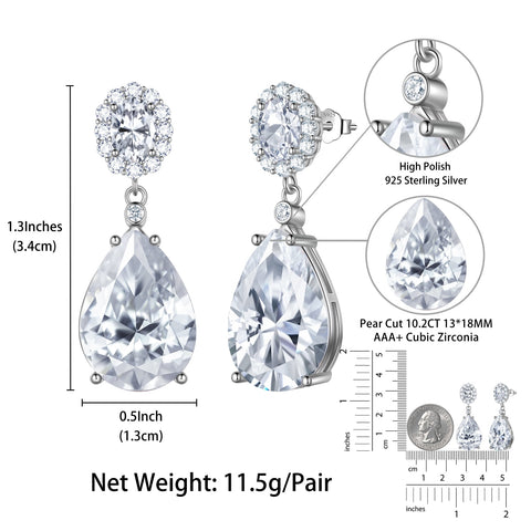 10Ct Women Dangling Teardrop Earrings 925 Sterling Silver April Birthstone Diamond Earring Wedding Bridal Jewelry Mother's Day Gift - Aurora Tears