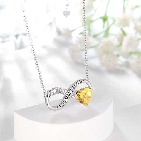 Women Infinity Heart Mother Necklace November Birthstone Citrine Yellow Pendant 925 Sterling Silver Jewelry Grandma Birthday Christmas Mother's Day Gift from Daughter/Son - Aurora Tears