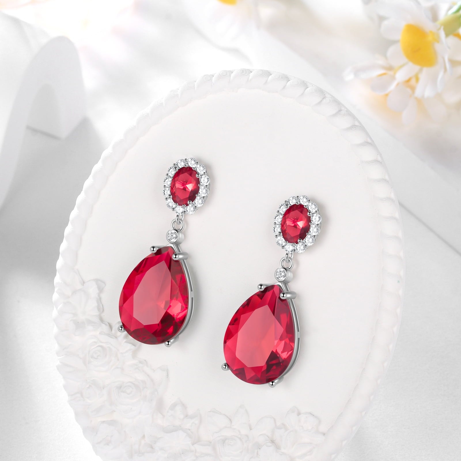10Ct Teardrop Dangle Women Earring 925 Sterling Silver Red July Birthstone Ruby Earring Jewelry Mother Birthday Valentine's Day Gift - Aurora Tears