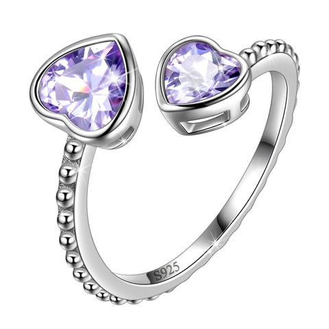 Women Double Love Hearts Birthstone Ring Girls Birthsday Gift 925 Sterling Silver