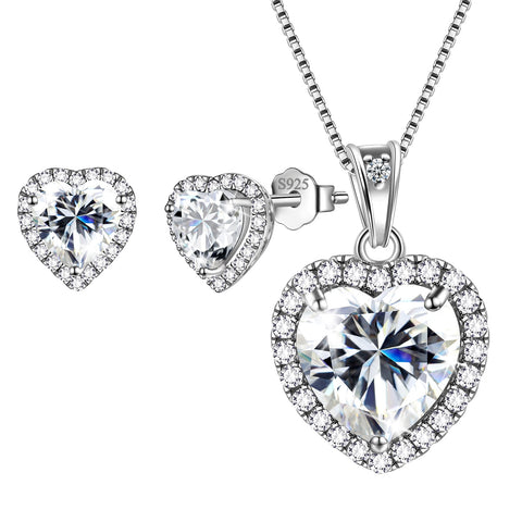 Ensembles de bijoux cœurs 3 pièces, collier avec pierre de naissance pour femmes, boucles d'oreilles, bijoux pour filles, cadeau d'anniversaire, argent Sterling 925