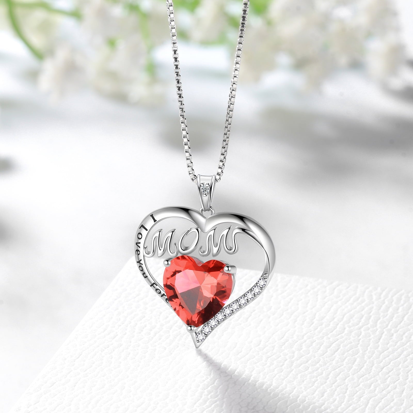 Women Mom Necklace Heart January Birthstone Necklace Garnet Red 925 Sterling Silver Pendant Jewelry Christmas Birthday Mother's Day Gifts from Daughter - Aurora Tears