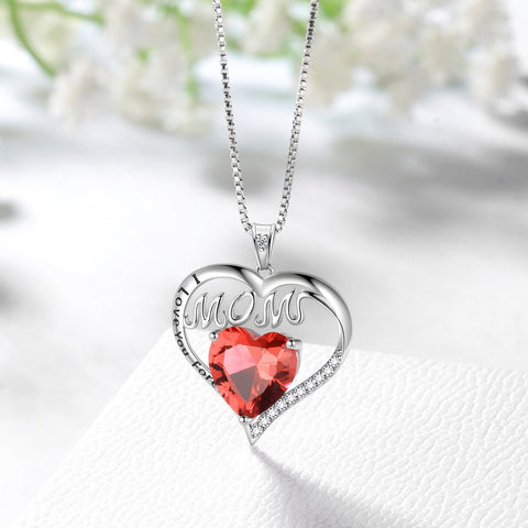 Women Mom Necklace Heart January Birthstone Necklace Garnet Red 925 Sterling Silver Pendant Jewelry Christmas Birthday Mother's Day Gifts from Daughter - Aurora Tears