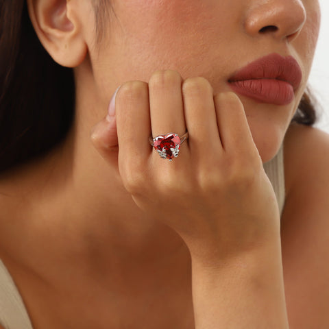 9Ct Women Heart Ring 925 Sterling Silver Butterfly January Birthstone Red Garnet Solitaire Ring Jewelry Mother Birthday Valentine's Day Gift - Aurora Tears