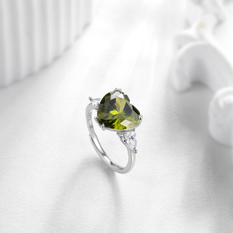6Ct Women Heart Ring 925 Sterling Silver August Birthstone Peridot Ring Band Jewelry Mother Xmas Birthday Valentine's Day Gift - Aurora Tears