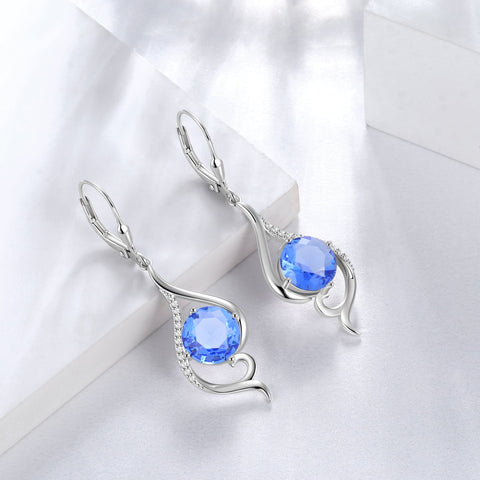 Women Dangle Earrings Tanzanite December Birthstone Earring Blue Sterling Silver Leverback Tail Jewelry Christmas Valentine Birthday Mothers Day Gift for Her/Wife - Aurora Tears