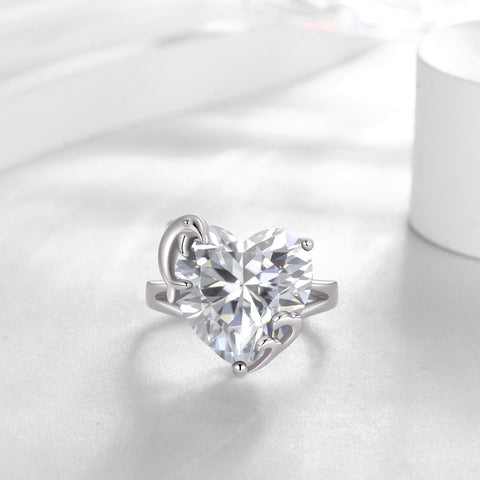 9Ct Women Heart Ring 925 Sterling Silver Dolphin April Birthstone Diamond Crystal Solitaire Ring Bridal Jewelry Birthday Gift - Aurora Tears