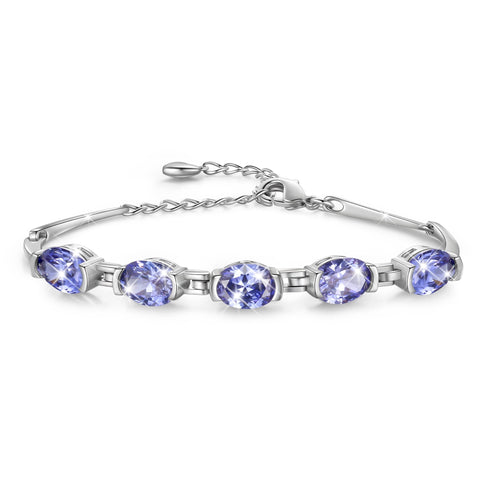 Juwaliy 18K White Gold Plated Bracelets for Women,Birthstone Jewelry Birthday Gifts for Wife Daughter Mom