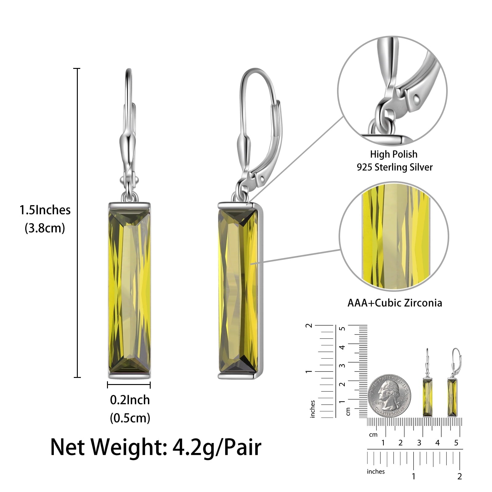 925 Sterling Silver Women Earrings Dangle Leverback Earrings August Birthstone Peridot CZ Jewelry Birthday Mother's Day Gift - Aurora Tears