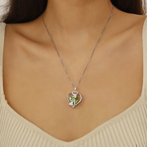 Couple Necklace for Women 925 Sterling Silver Heart August Birthstone Pendant Engraved Love You Wedding Engagement Jewelry Valentines Gift for Wife Girlfriend Her - Aurora Tears