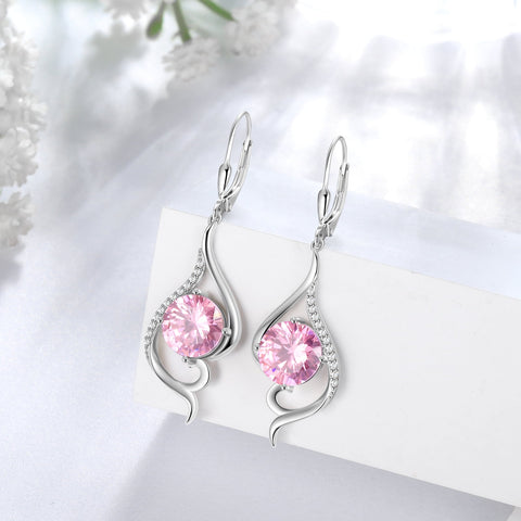Women Dangle Earrings Pink October Birthstone Tourmaline Earrings 925 Sterling Silver Leverback Tail Jewelry Mother Christmas Birthday Valentines Day Gift for Her - Aurora Tears
