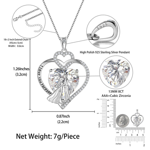 Couple Necklace for Women 925 Sterling Silver Heart April Birthstone Pendant Engraved Wedding Engagement Jewelry Valentines Day Gift for Her Wife Bride Girlfriend - Aurora Tears