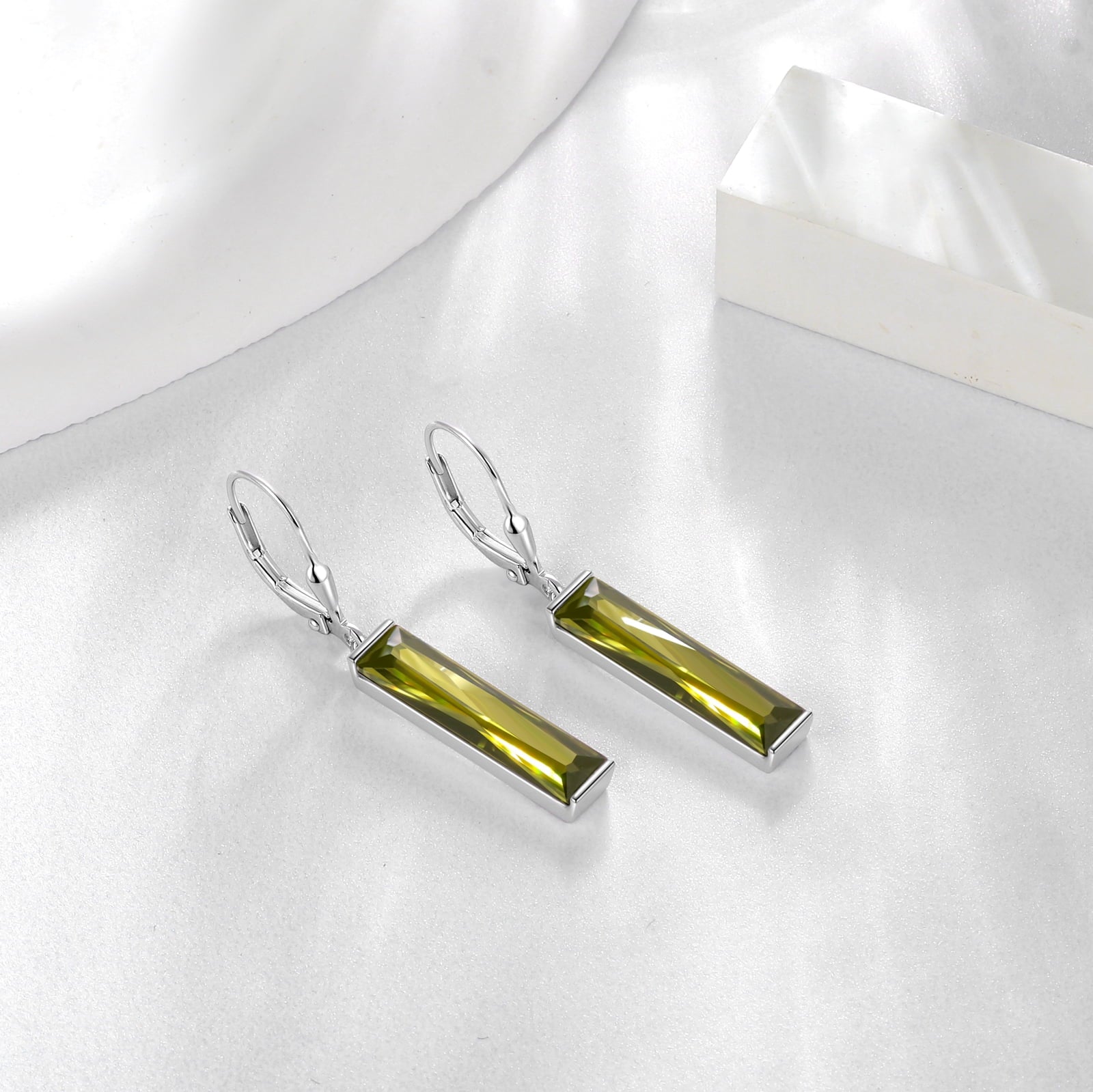 925 Sterling Silver Women Earrings Dangle Leverback Earrings August Birthstone Peridot CZ Jewelry Birthday Mother's Day Gift - Aurora Tears