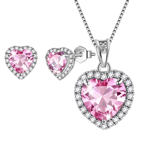 Ensembles de bijoux cœurs 3 pièces, collier avec pierre de naissance pour femmes, boucles d'oreilles, bijoux pour filles, cadeau d'anniversaire, argent Sterling 925