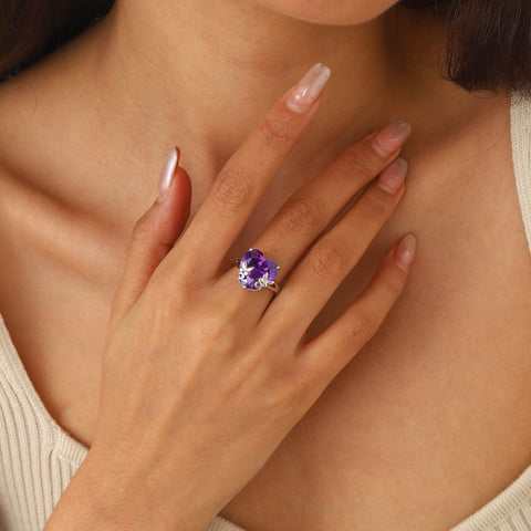 9Ct Women Heart Ring 925 Sterling Silver Butterfly February Birthstone Amethyst Purple Solitaire Ring Jewelry Girlfriend Valentine's Day Gift - Aurora Tears