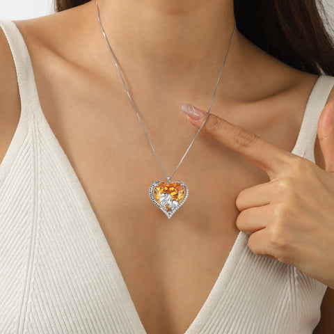 Mother and Daughter Necklace 925 Sterling Silver Heart Yellow Citrine Birthstone Pendant Jewelry November Birthday Christmas Mother's Day Gift for Women - Aurora Tears