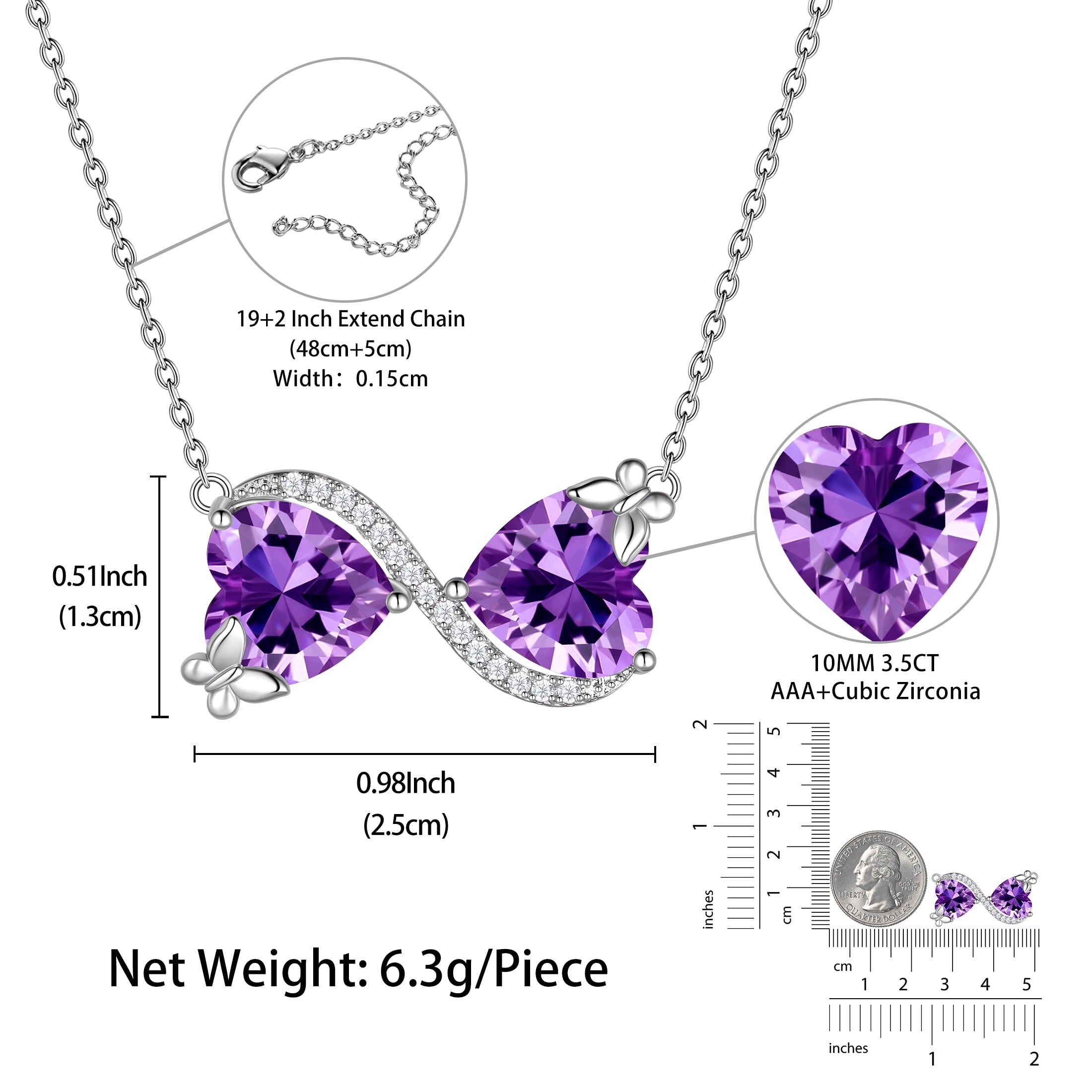 Women Infinity Heart Butterfly Necklace February Birthstone Amethyst Purple Pendant Jewelry Wife Birthday Xmas Valentines's Day Gift for Her - Aurora Tears